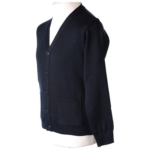 Blue clergy cardigan buttons and pockets 50% merino wool 50% acrylic In Primis 3