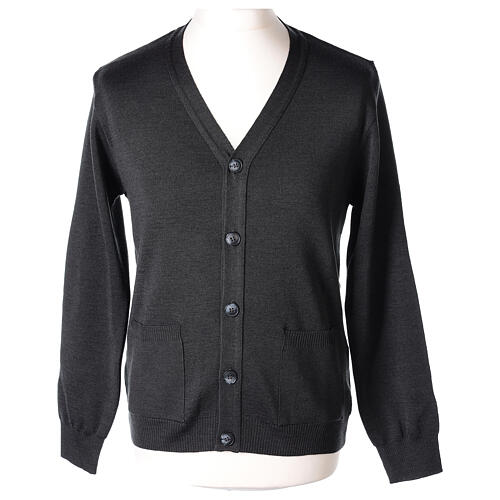 Dark grey priest cardigan In Primis, buttons and pockets, 50% merino wool 50% acrylic 1