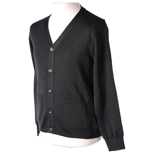 Dark grey priest cardigan In Primis, buttons and pockets, 50% merino wool 50% acrylic 3