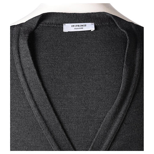 Dark grey priest cardigan In Primis, buttons and pockets, 50% merino wool 50% acrylic 8
