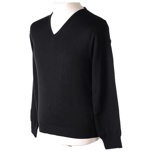 Priest V-neck sweatshirt In Primis, plain black fabric, 50% merino wool 50% arcylic 3