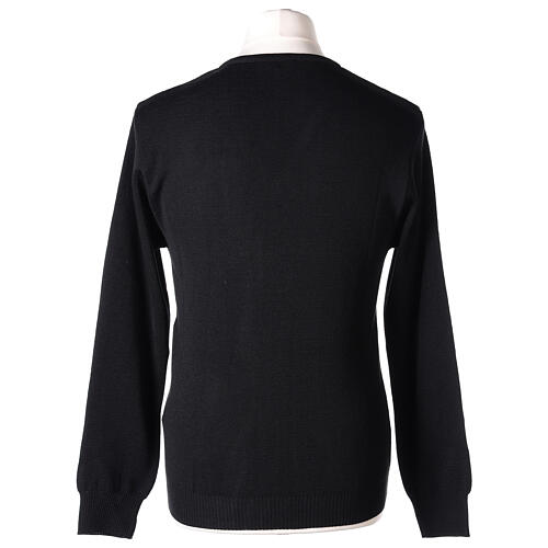 Priest V-neck sweatshirt In Primis, plain black fabric, 50% merino wool 50% arcylic 5