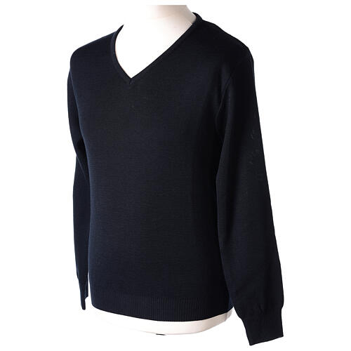 Priest V-neck sweatshirt In Primis, plain blue fabric, 50% merino wool 50% arcylic 3