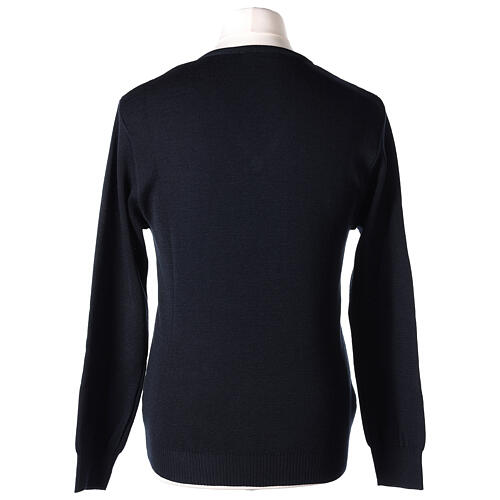 Priest V-neck sweatshirt In Primis, plain blue fabric, 50% merino wool 50% arcylic 5