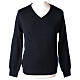 Priest V-neck sweatshirt In Primis, plain blue fabric, 50% merino wool 50% arcylic s1