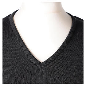 Priest V-neck sweatshirt In Primis, plain dark grey fabric, 50% merino wool 50% arcylic