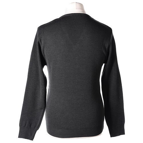 Priest V-neck sweatshirt In Primis, plain dark grey fabric, 50% merino wool 50% arcylic 5
