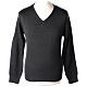 Priest V-neck sweatshirt In Primis, plain dark grey fabric, 50% merino wool 50% arcylic s1