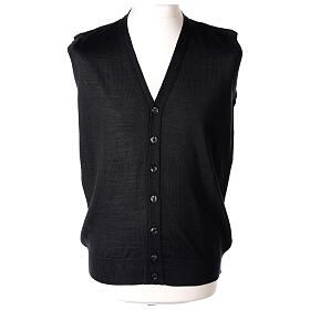 Sleeveless cardigan In Primis, black jersey, 50% merino wool 50% acrylic