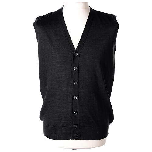 Sleeveless cardigan In Primis, black jersey, 50% merino wool 50% acrylic 1