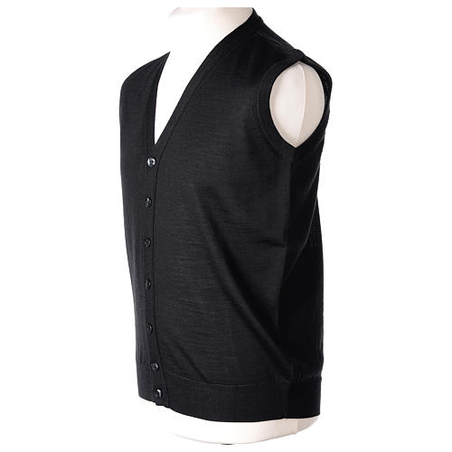 Gilet prêtre noir poches et sans manches boutons jersey simple 50% acrylique 50% laine mérinos In Primis 4