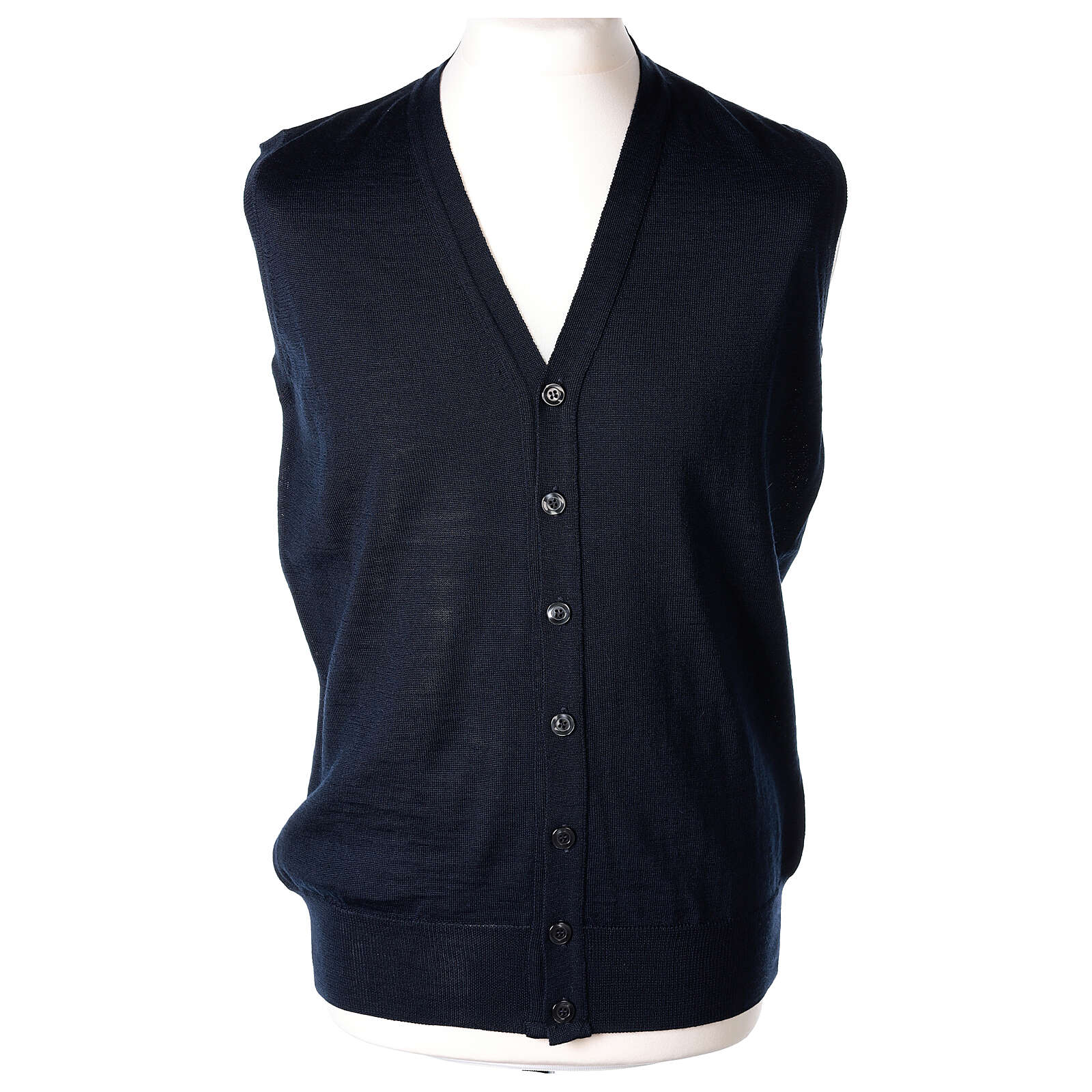 blue sleeveless cardigan