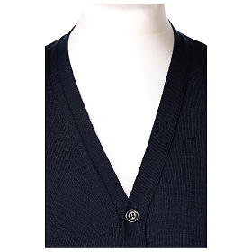 Gilet prêtre bleu poches et sans manches boutons jersey simple 50% acrylique 50% laine mérinos In Primis