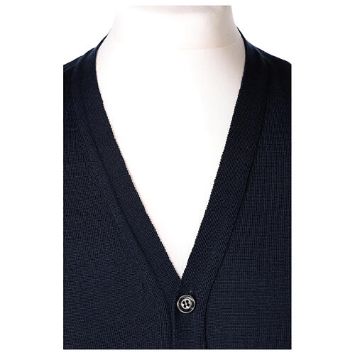 Sleeveless clergy cardigan blue plain knit 50% acrylic 50% merino wool In Primis 2