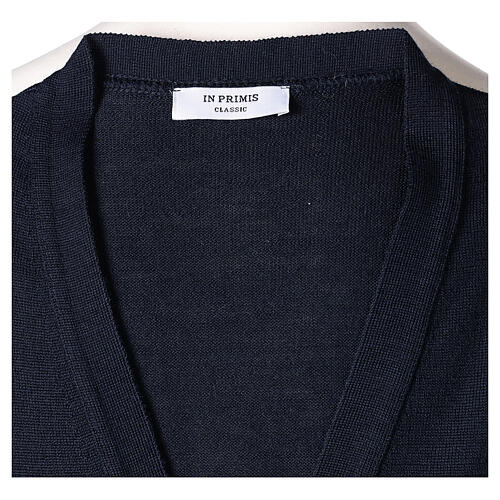 Sleeveless clergy cardigan blue plain knit 50% acrylic 50% merino wool In Primis 5