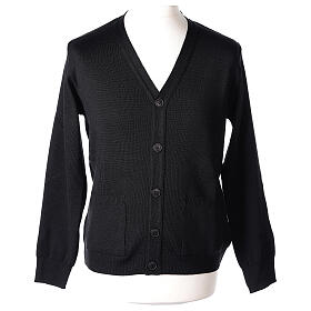 Priest black jacket In Primis with pockets and buttons, PLUS SIZES, 50% merino wool 50% acrylic