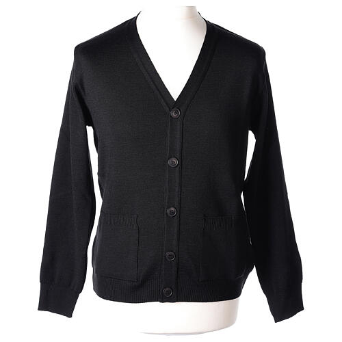 Black priest cardigan pockets buttons PLUS SIZE 50% merino 50% acr. In Primis 1