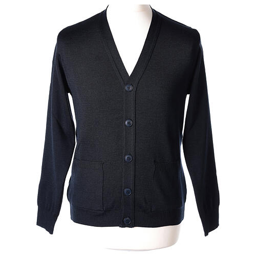 Blue cardigan In Primis for priests, pockets and buttons, PLUS SIZES, 50% merino wool 50% acrylic 1
