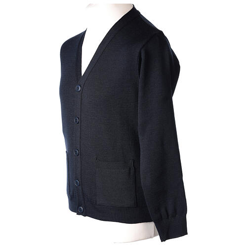 Blue cardigan In Primis for priests, pockets and buttons, PLUS SIZES, 50% merino wool 50% acrylic 3
