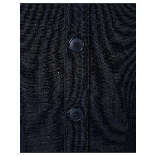 Cardigan prêtre bleu poches boutons GRANDES TAILLES 50% mérinos 50% acrylique In Primis 4