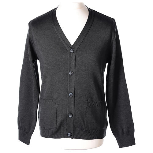 Dark grey cardigan In Primis for priests, pockets and buttons, PLUS SIZES, 50% merino wool 50% acrylic 1