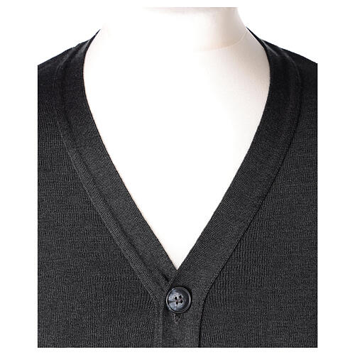 Dark grey cardigan In Primis for priests, pockets and buttons, PLUS SIZES, 50% merino wool 50% acrylic 2