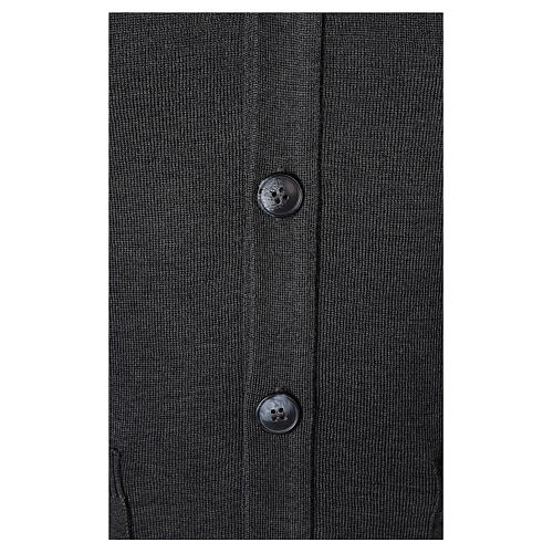 Dark grey cardigan In Primis for priests, pockets and buttons, PLUS SIZES, 50% merino wool 50% acrylic 4