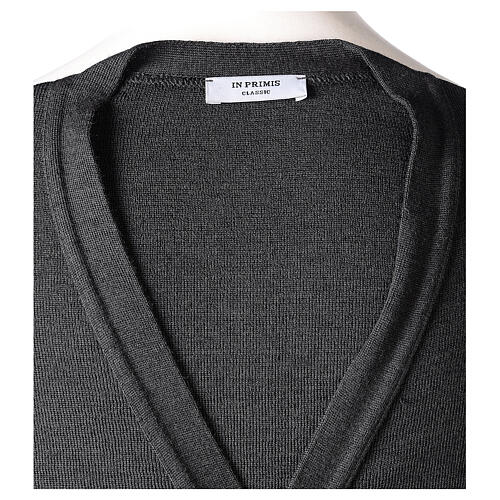 Dark grey cardigan In Primis for priests, pockets and buttons, PLUS SIZES, 50% merino wool 50% acrylic 8