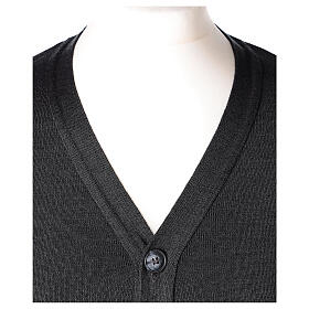 Anthracite priest cardigan with pockets buttons LARGE SIZES 50% merino 50% acr. In Primis