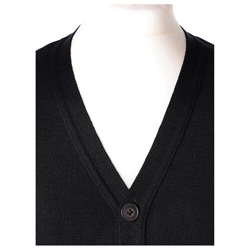 Sleeveless cardigan In Primis for priests, black colour, pockets and buttons, PLUS SIZES, 50% merino wool 50% acrylic 2
