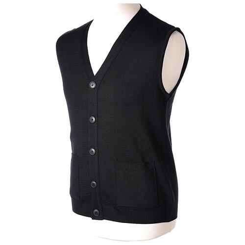 Sleeveless cardigan In Primis for priests, black colour, pockets and buttons, PLUS SIZES, 50% merino wool 50% acrylic 3