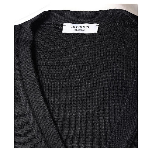 Sleeveless cardigan In Primis for priests, black colour, pockets and buttons, PLUS SIZES, 50% merino wool 50% acrylic 7