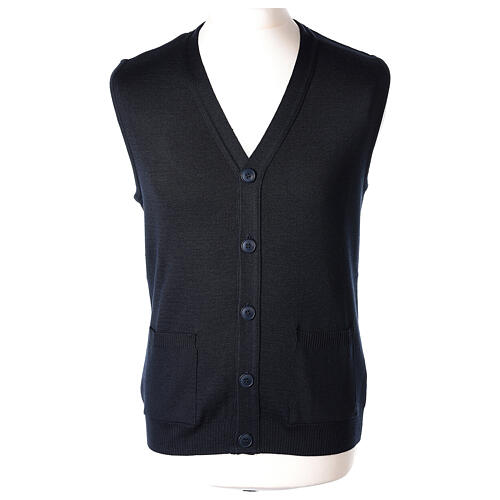 Sleeveless blue cardigan In Primis for priests with pockets and buttons, PLUS SIZES 1