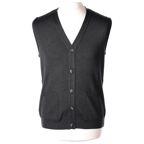 Sleeveless cardigan In Primis for priests, blue colour, pockets and buttons, PLUS SIZES, 50% merino wool 50% acrylic 1