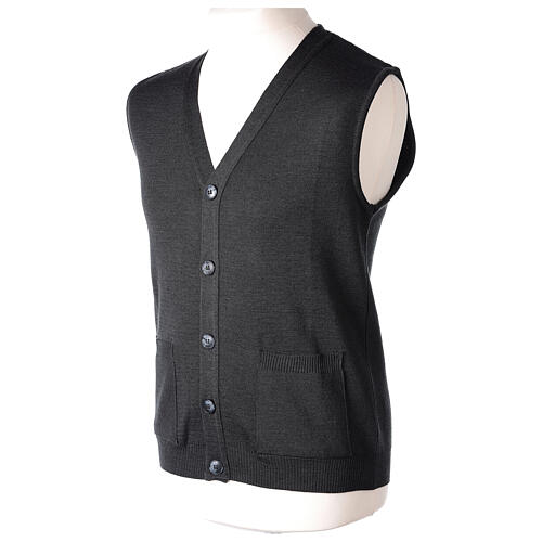 Sleeveless cardigan In Primis for priests, blue colour, pockets and buttons, PLUS SIZES, 50% merino wool 50% acrylic 3