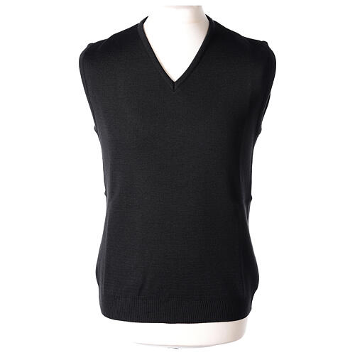 Black vest In Primis for priests, V-neck, PLUS SIZES, 50% merino wool 50% acrylic 1
