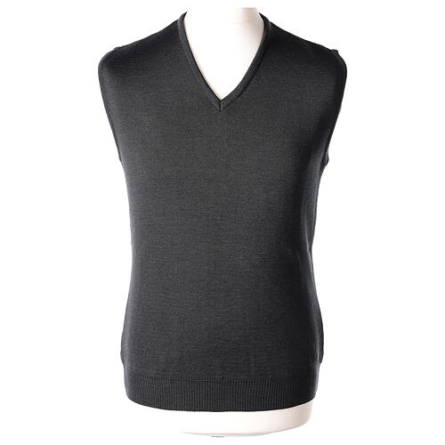 Dark grey vest In Primis for priests, V-neck, PLUS SIZES, 50% merino wool 50% acrylic 1