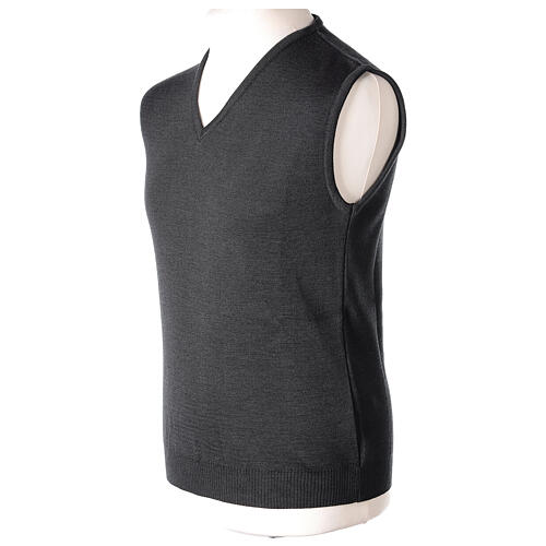Dark grey vest In Primis for priests, V-neck, PLUS SIZES, 50% merino wool 50% acrylic 3
