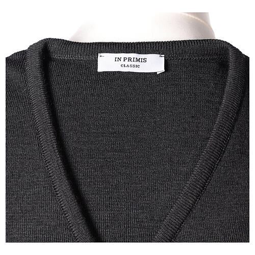 Dark grey vest In Primis for priests, V-neck, PLUS SIZES, 50% merino wool 50% acrylic 5