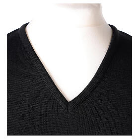 V-neck sweatshirt In Primis for priests, black plain fabric, PLUS SIZES, 50% merino wool 50% acrylic