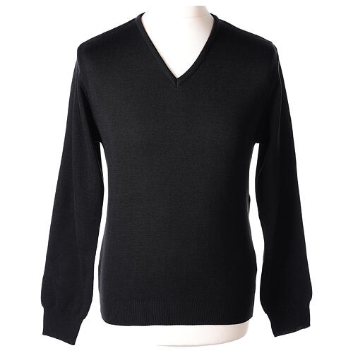 V-neck sweatshirt In Primis for priests, black plain fabric, PLUS SIZES, 50% merino wool 50% acrylic 1