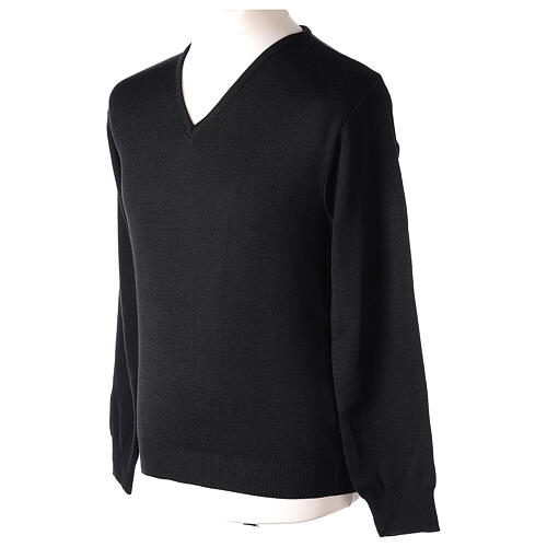 V-neck sweatshirt In Primis for priests, black plain fabric, PLUS SIZES, 50% merino wool 50% acrylic 3