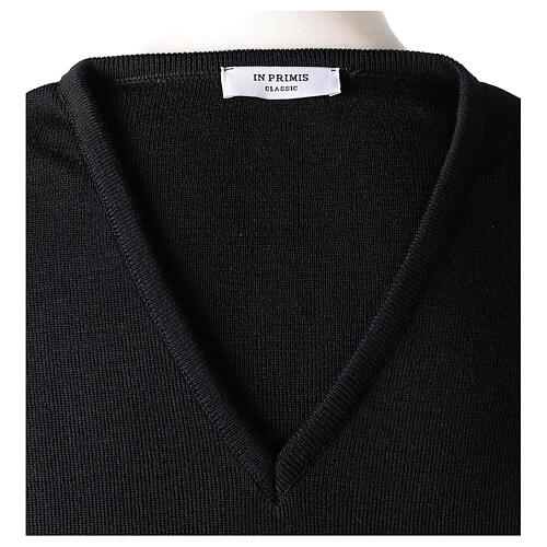 V-neck sweatshirt In Primis for priests, black plain fabric, PLUS SIZES, 50% merino wool 50% acrylic 6