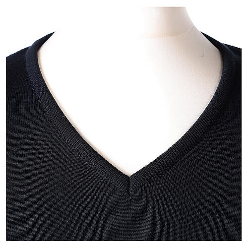 V-neck sweatshirt In Primis for priests, blue plain fabric, PLUS SIZES, 50% merino wool 50% acrylic 2
