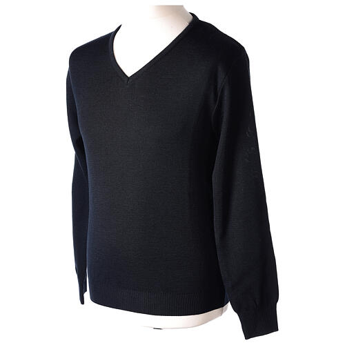 V-neck sweatshirt In Primis for priests, blue plain fabric, PLUS SIZES, 50% merino wool 50% acrylic 3