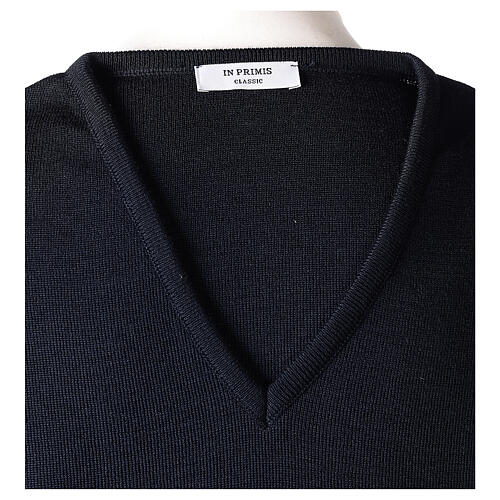 V-neck sweatshirt In Primis for priests, blue plain fabric, PLUS SIZES, 50% merino wool 50% acrylic 6