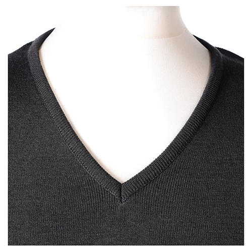 V-neck sweatshirt In Primis for priests, dark grey plain fabric, PLUS SIZES, 50% merino wool 50% acrylic 2
