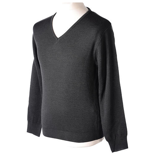V-neck sweatshirt In Primis for priests, dark grey plain fabric, PLUS SIZES, 50% merino wool 50% acrylic 3