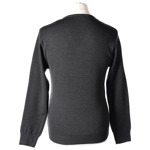 V-neck sweatshirt In Primis for priests, dark grey plain fabric, PLUS SIZES, 50% merino wool 50% acrylic 5