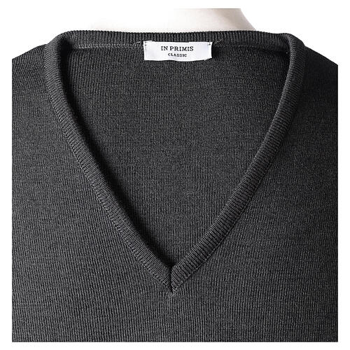V-neck sweatshirt In Primis for priests, dark grey plain fabric, PLUS SIZES, 50% merino wool 50% acrylic 6